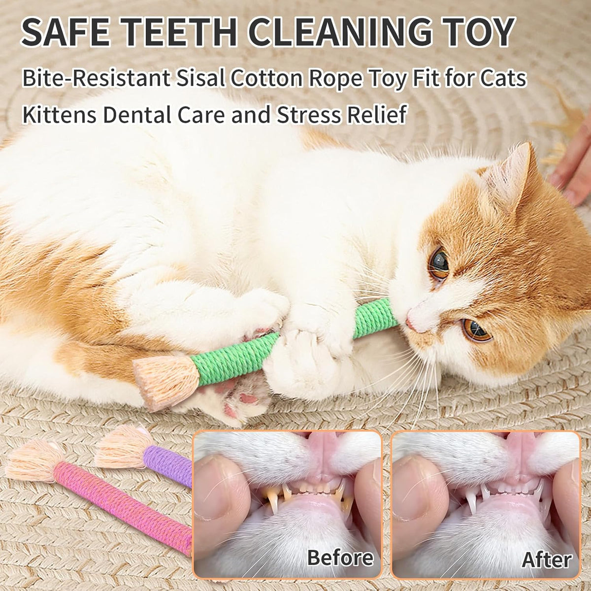 Retro Shaw Kitten Toys Catnip Ropes Cat Chew Toys, 6 Pack, Kitten Teething Toys for Indoor Cats