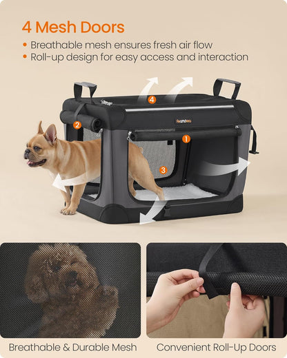 Feandrea Collapsible Dog Crate, 24-Inch Portable Dog Travel Crate for Small Dogs, Oxford Fabric Pet