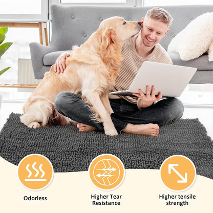 Absorbent Dog Door Mat for Muddy Paws, 60" x 24" Chenille Indoor Mats for Entryway, Trap Dirt Front