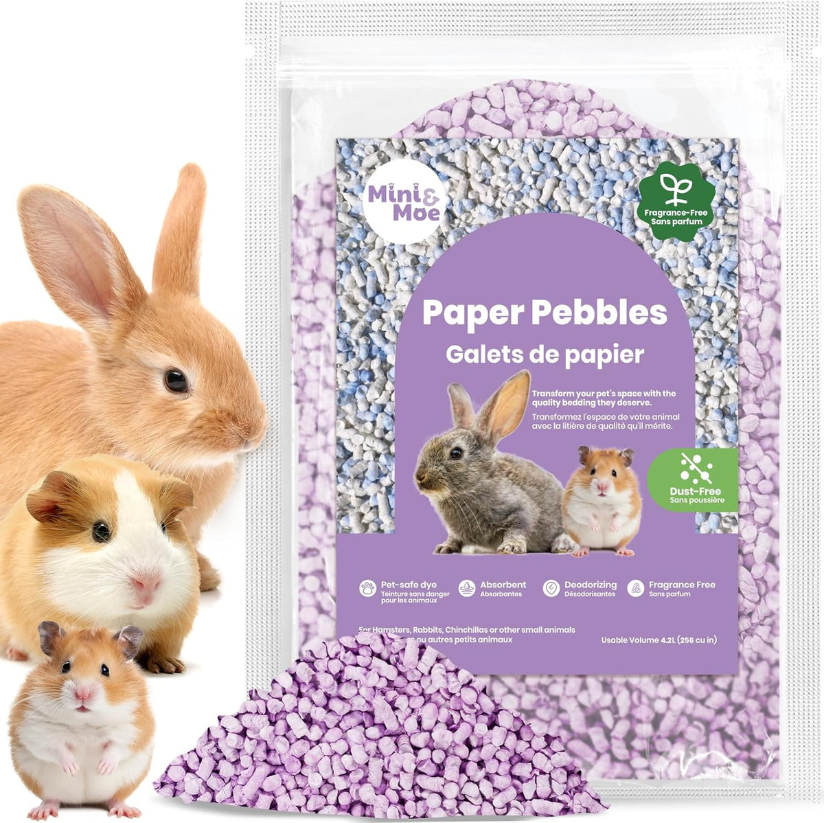mini&moe Rabbit Bedding Guinea Pig Bedding Paper Pellet Bedding: Odor Control & Moisture Absorbent