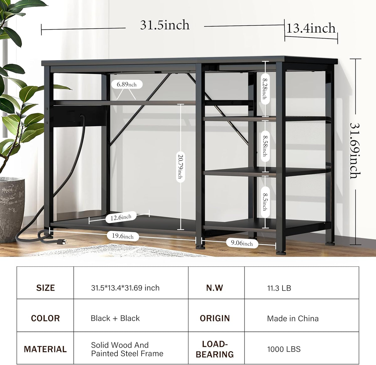 30-40 Gallon Aquarium Stand: Heavy Duty With Power Outlets and Cabinet for Tank Accessories Storage