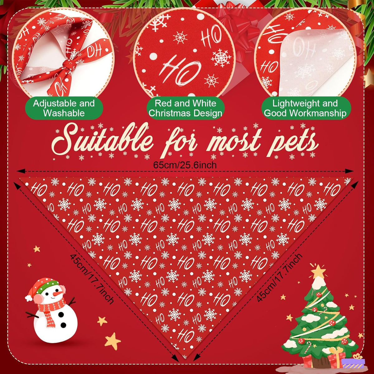 Abbylike 50 Pcs Christmas Dog Bandanas Bulk Xmas Red and White Bandanas for Dogs Triangle Kerchief