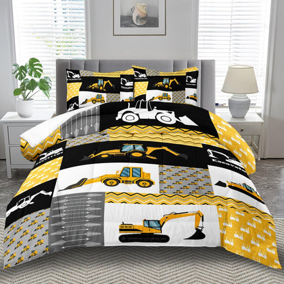 Construction Comforter Set Full Boys,Yellow Full Construction Bedding Set,Engineering Vehicles