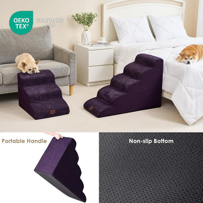 EHEYCIGA Curved Dog Stairs Ramp for Small Dogs 15.7" H, 3-Step Dog Steps for Couch Sofa and Chair