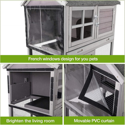 Rabbit Hutch Indoor Outdoor Bunny Cage Rabbit House with Movable Wire Netting, Guinea Pig Habitat