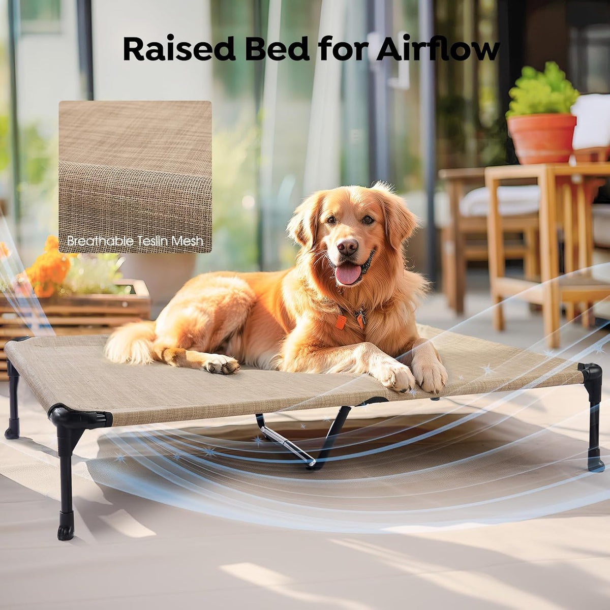 Veehoo Cooling Elevated Dog Bed Add Removable Waterproof Bolster Cushion Mat, Raised Pet Cot with