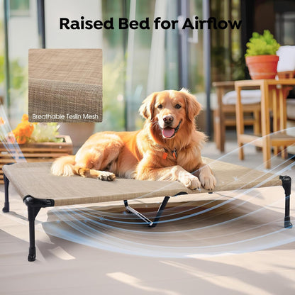 Veehoo Cooling Elevated Dog Bed Add Removable Waterproof Bolster Cushion Mat, Raised Pet Cot with