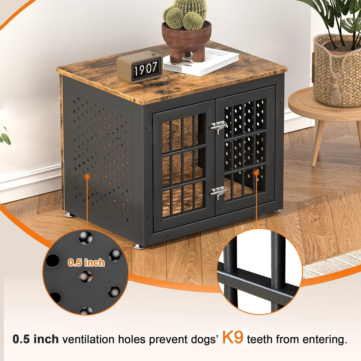 26" Heavy Duty Dog Crate Furniture for Small Dogs, Metal Kennel for High Anxiety Dogs, Chew Proof