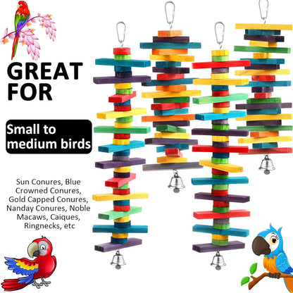 JaGely 4 Pcs Bird Parrot Toys with Multicolored Natural Wood Blocks, Bird Chew Toys for Large