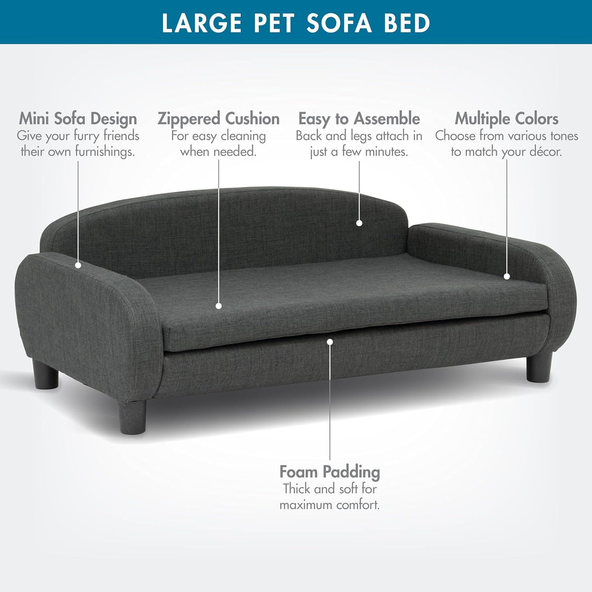 Paws & Purrs Multi-Cat Sofa Bed – 41.5″ Wide Elevated Pet Couch with 3″ Foam Mattress, Removable