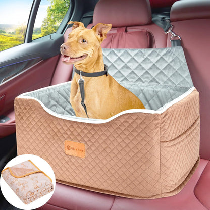 Memory Foam Booster Dog Car Seat Medium Dogs, Elevated Pet Car Seat Under 45 LBS, Detachable