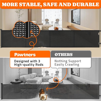 Pawtners Retractable Baby Gates Extra Wide, 41" Tall Extends up to 200" Wide, Dog Gate Indoor for