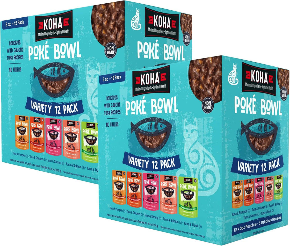 KOHA Pet Food Poké Bowl Cat Variety Pack, Wet Cat Food in Gravy - 5 Flavors - Tuna Combinations of