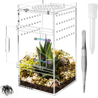 Jumping Spider Enclosure, 3x3x6 Inch Jumping Spider Habitat with Magnet Opening Door Jumping Spider