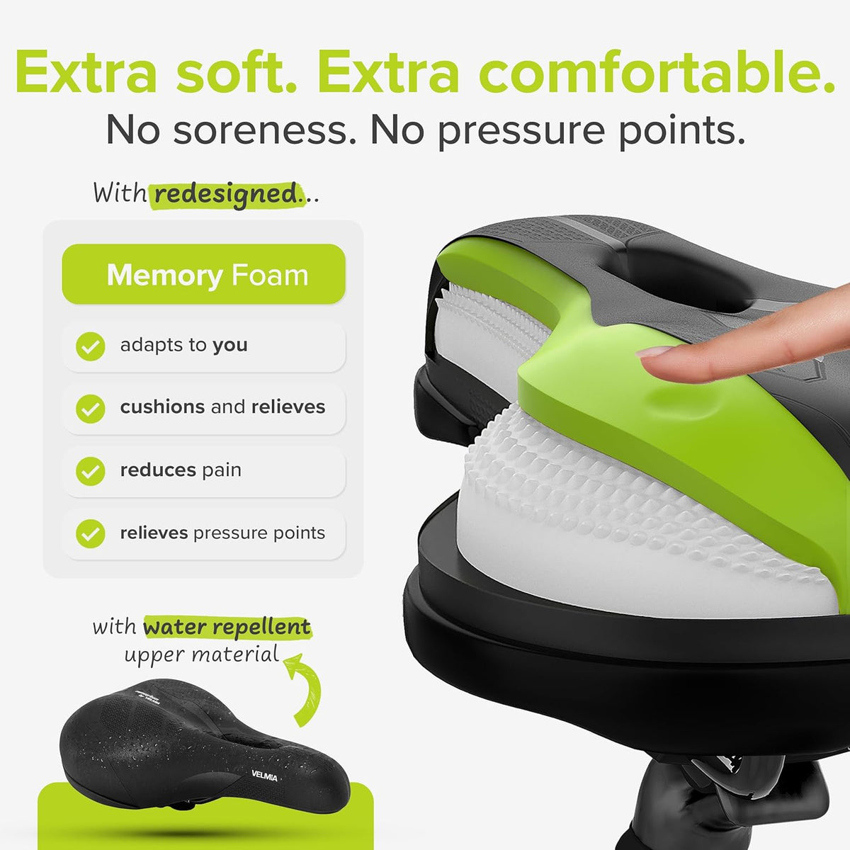 Velmia Bicycle Saddle - Comfortable Saddle for Men and Women - 3 Zone Concept - Waterproof Bicycle