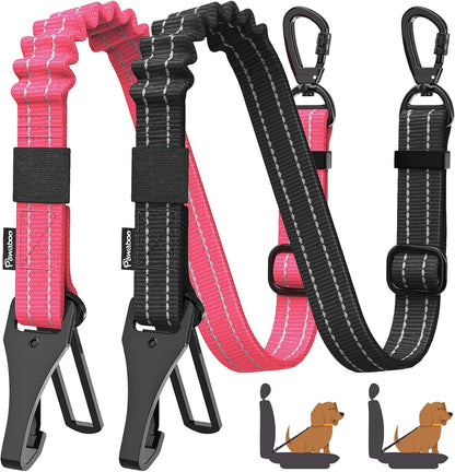 Pawaboo 2Pack Dog Seatbelt for Car, 3-in-1 Dog Car Seat Belt Bungee, Shockproof Dog Tether for Car