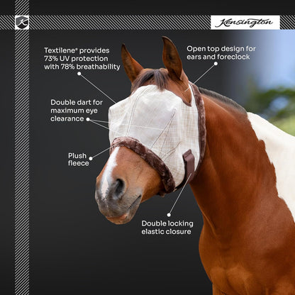 Kensington Fly Mask with Fleece Trim for Horses — Protects Face and Eyes from Flies and Sun Rays