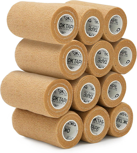 OK TAPE Self Adherent Cohesive Bandages Wrap - 12Packs, 3" x 5 Yards, Non-Woven Self Adhesive
