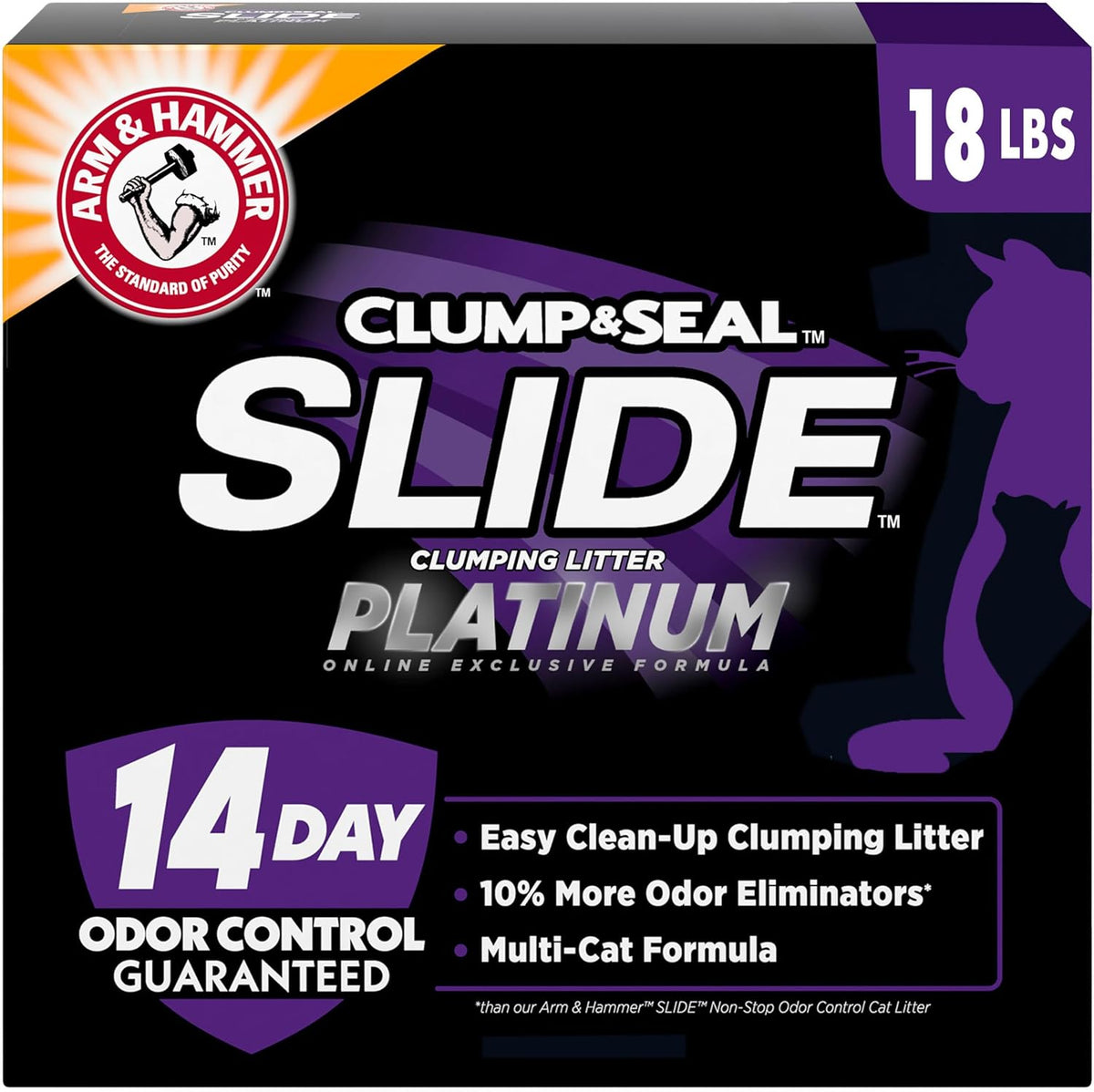 ARM & HAMMER Clump & Seal SLIDE Platinum Multi-Cat Clumping Litter, Easy Clean, Superior Odor
