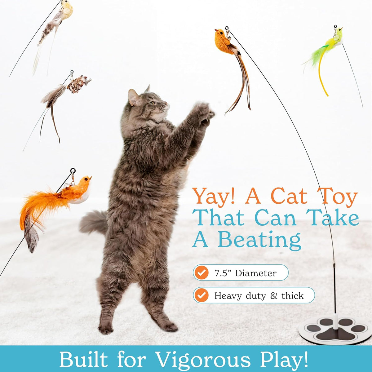Interactive Bird Simulation Cat Toy Set for Bored Indoor Adult Cats Feather Toy Wand 5 Pcs Natural