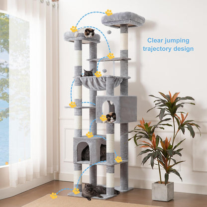 Hey-brother Tall Cat Tree Tower, Heavy Duty Scratching Posts with Large Platforms, Cozy Condos, Big