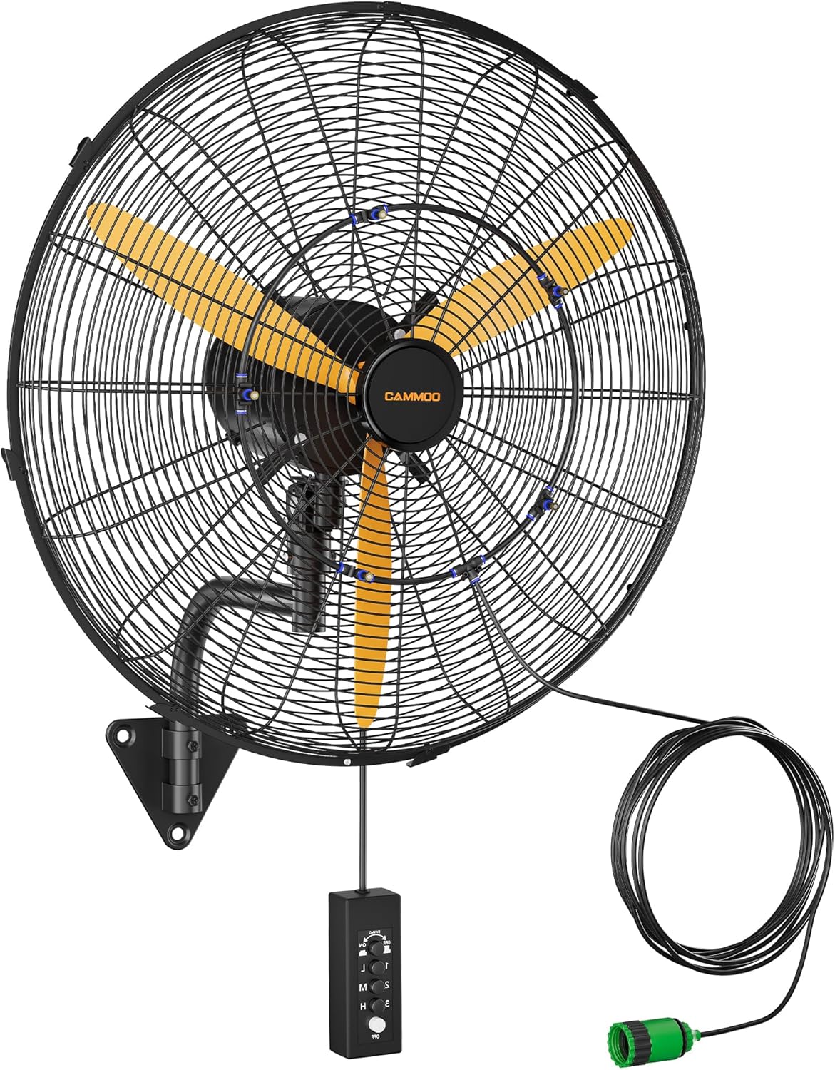 24 Inch Oscillating Misting Wall Mount Fan, Extra Long 3.9ft Wired Remote and 9.8ft Power Cord