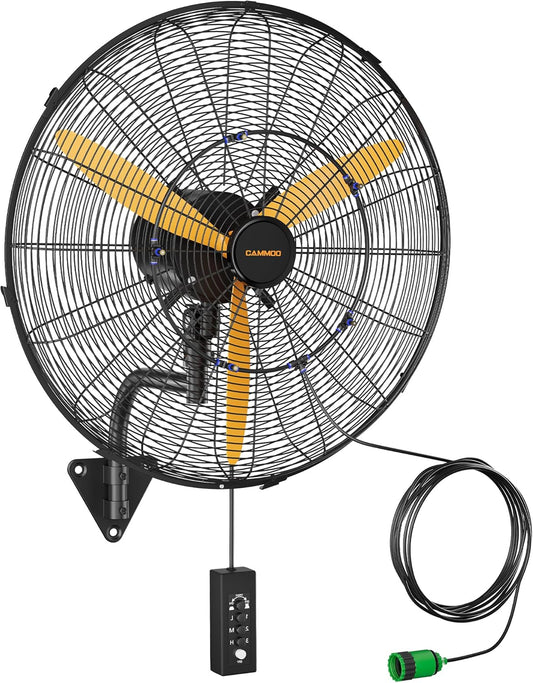 24 Inch Oscillating Misting Wall Mount Fan, Extra Long 3.9ft Wired Remote and 9.8ft Power Cord