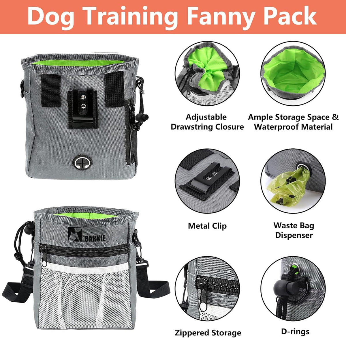 BARKIE Dog Training Kit - Treat Pouch, Pet Training Fanny Pack, 2 Puppy Training Clickers