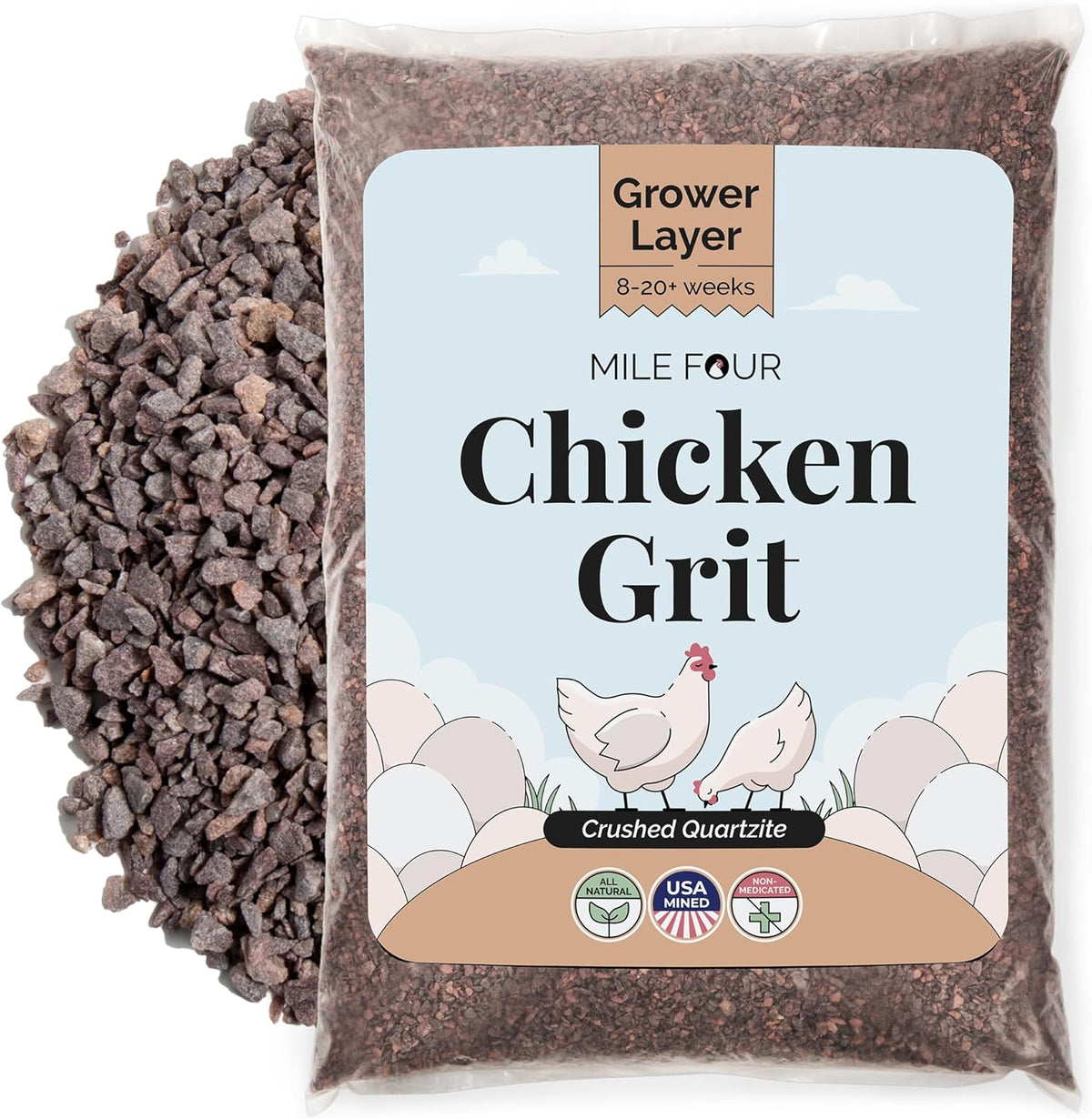 Chicken Grit for Layer & Grower Chickens Age 8-20+ Weeks - 100% Natural Mineral Chicken Grit