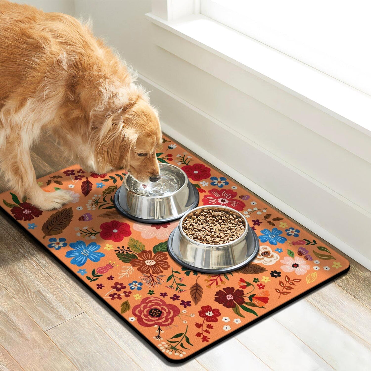 Dog Food Mats for Floors, Absorbent Dog Bowl Mat for Food and Water Dispenser Mat, Quick Dry Cat