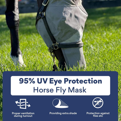 Horse Fly Mask with Nose Cover and Ears | 95% UV Eye Protection | Built-in Visor | Breathable