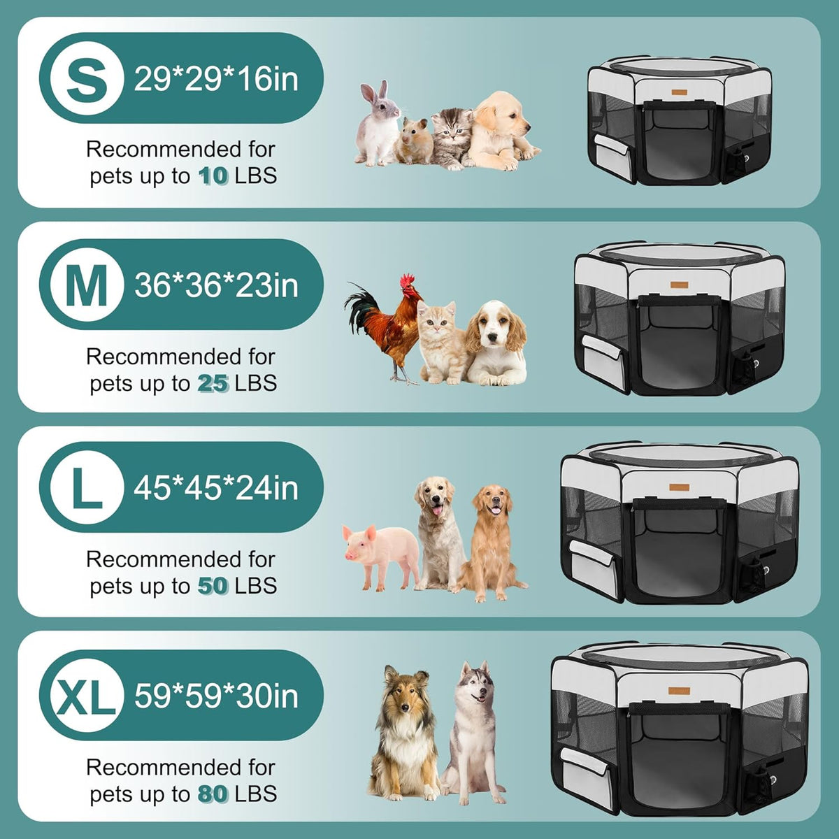 Dog Playpen, Portable Pet Play Pen for Cat, Puppies, Rabbits, Chickens, Foldable Large-Capacity Pet