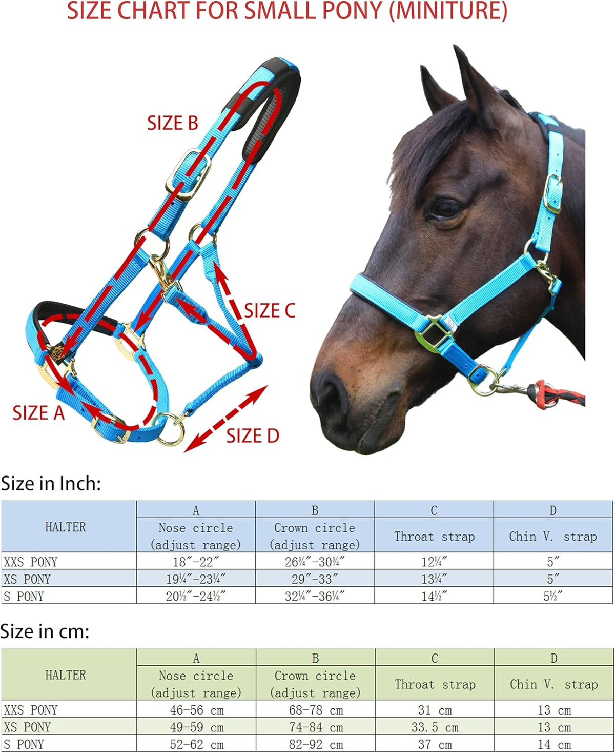 T TEKE Adjustable Horse Halters by Heavy Duty Soft Nylon, Padded with Anti-rubbing Waffle Neoprene