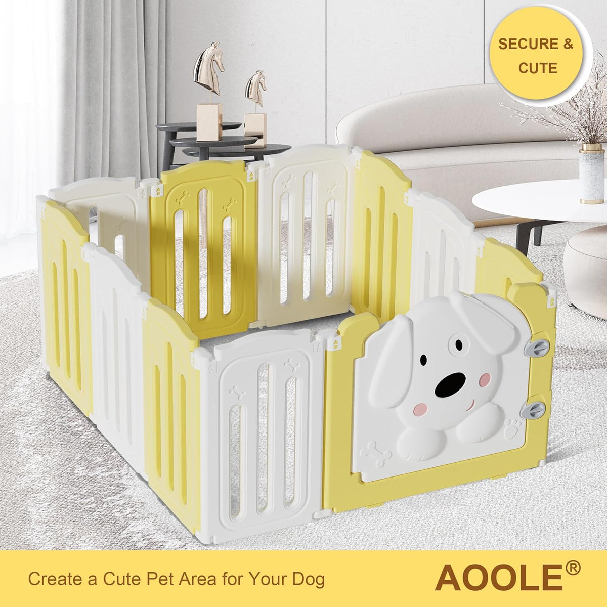 Foldable Dog Play Pen Indoors, Non-Slip Sturdy Puppy Playpen with Door, 25.5" H 10-Panel Adjustable