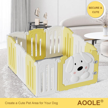 Foldable Dog Play Pen Indoors, Non-Slip Sturdy Puppy Playpen with Door, 25.5" H 10-Panel Adjustable