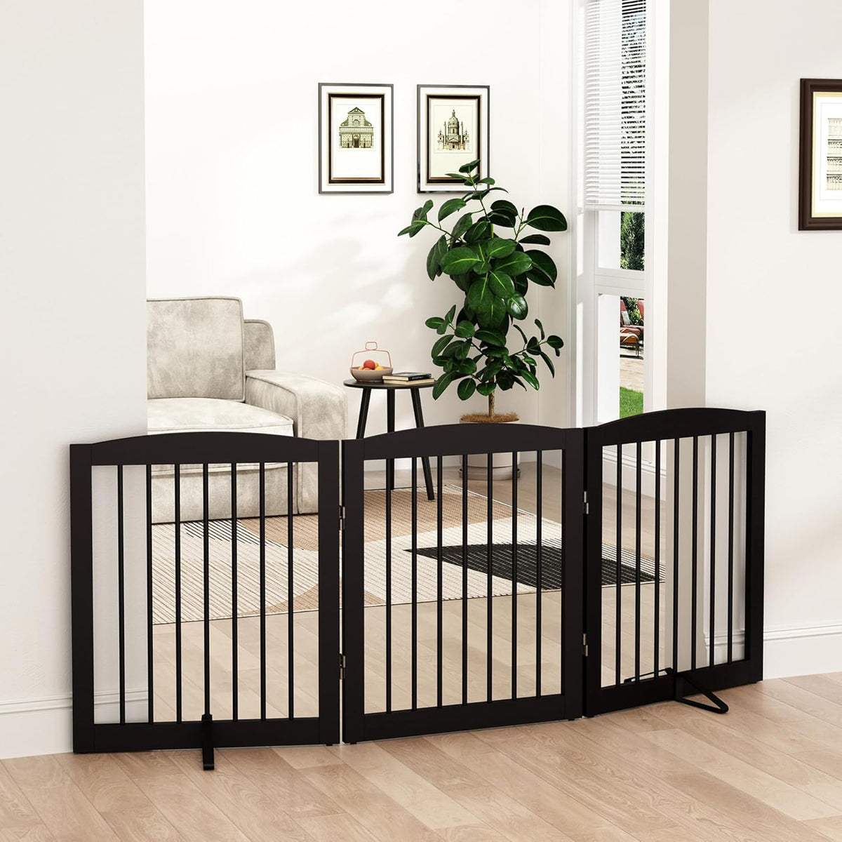 Freestanding Pet Gate for Dogs, Foldable Wooden Dog Gate for House, Indoor Dog Gate for Doorways