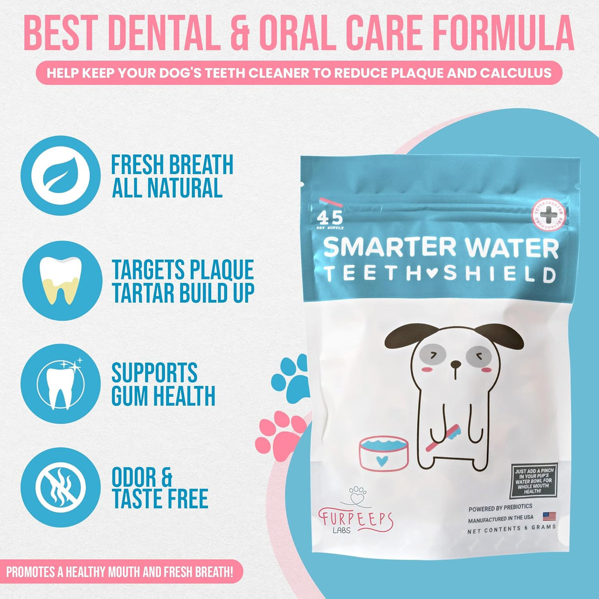 Dog Breath Freshener Powder for Water – Cat & Dog Dental Care Water Additive, Natural Plaque &