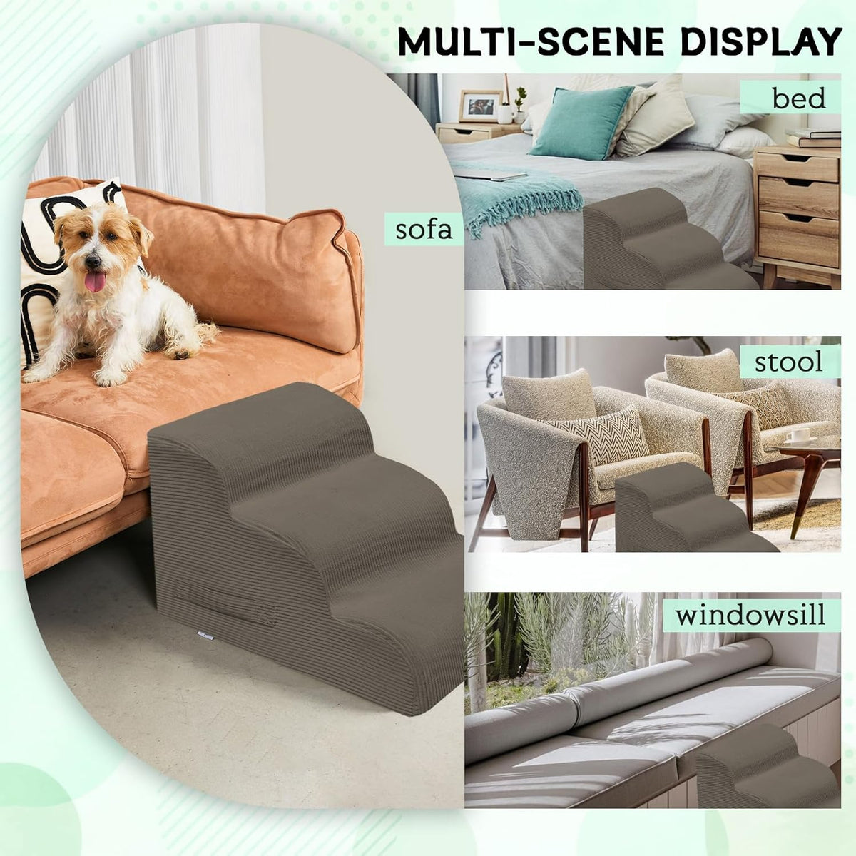 Dog Steps for Small Dogs, 4-Step Pet Ramp Stairs for High Beds and Sofa, Non-Slip Pet Stairs for