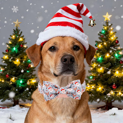 Unique Style Paws Christmas Dog Collar with Bow Elk Christmas Man Cotton Puppy Collars for Small