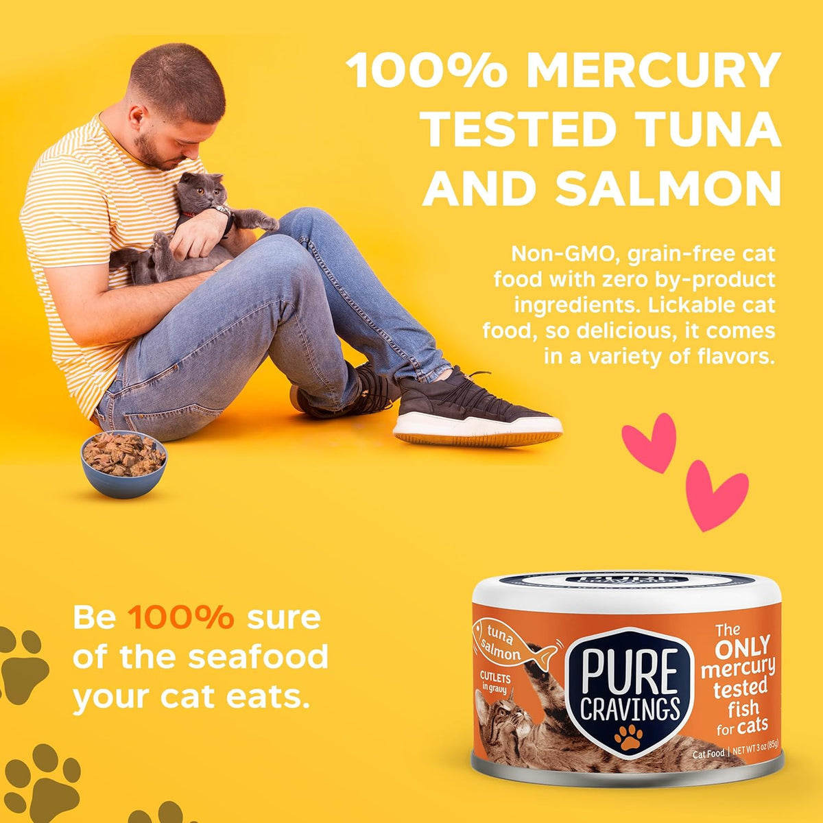 Wet Cat Food Canned Tuna and Salmon Cutlets in Gravy, 100% Mercury-Tested, Moist Can Fish for Cats