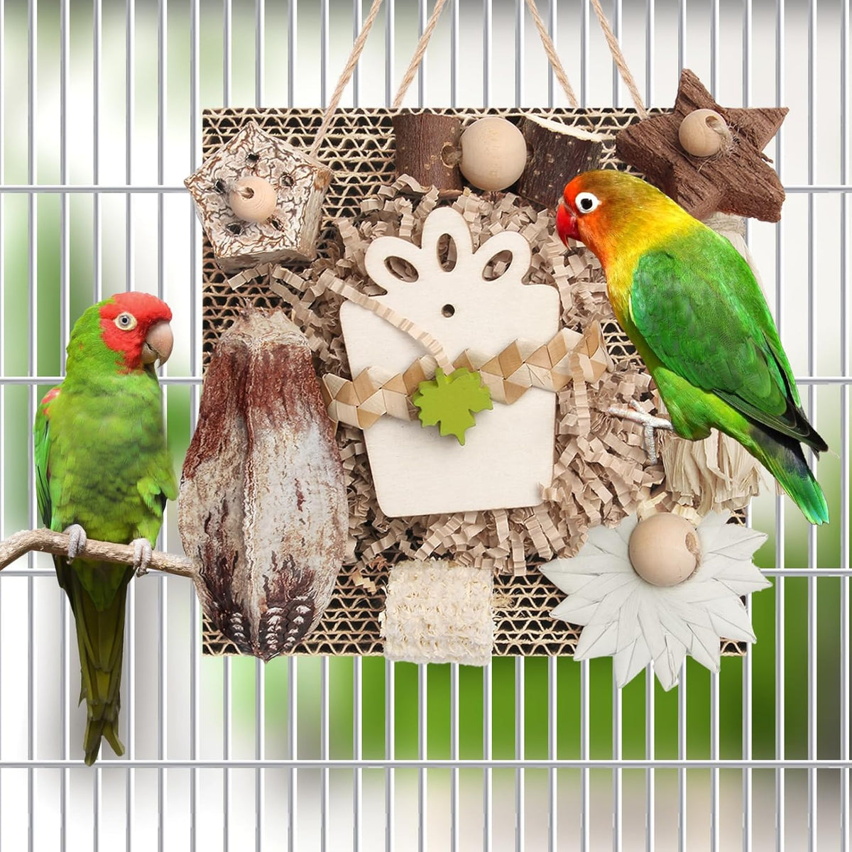 Kyouki Bird Toys, Parakeet Toys, Parrot Toy, Conure Hanging Chewable Cardboard Foraging Suitable