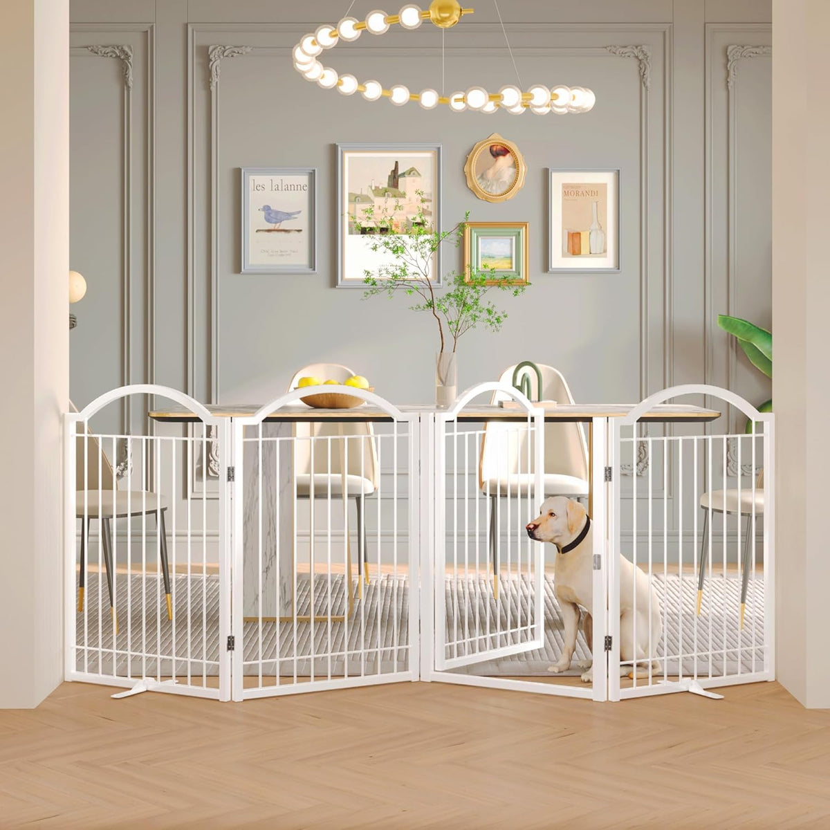 BHG Metal No-Assembly Freestanding Dog Gate with Door Walk Through, Extra Wide 96", Extra Tall 32"