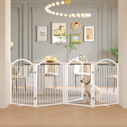 BHG Metal No-Assembly Freestanding Dog Gate with Door Walk Through, Extra Wide 96", Extra Tall 32"