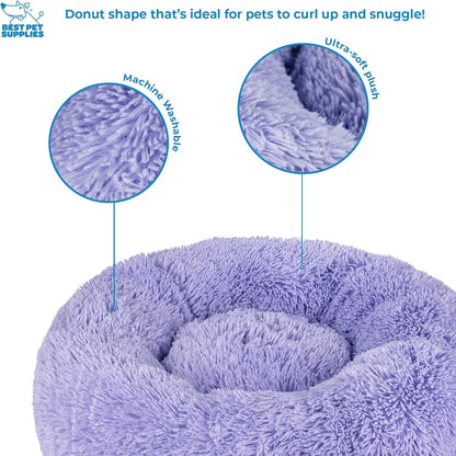Best Pet Supplies Round Donut Dog Bed with Plush Faux Fur Fabric, Calming, Anti-Anxiety Cushion for