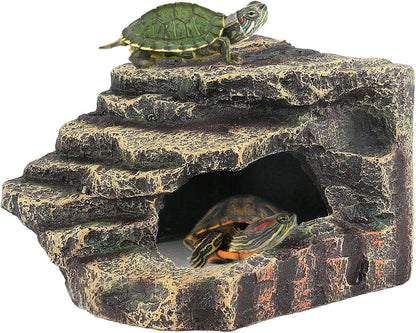 kathson Turtles Basking Platform Reptile Hiding Cave Hideouts for Aquatic Turtles, Frog, Newts and