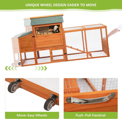 COZIWOW 82" Large Wooden Chicken Coop, Outdoor Rabbit Hutch with Wheels, Sunshine Board, Asphalt
