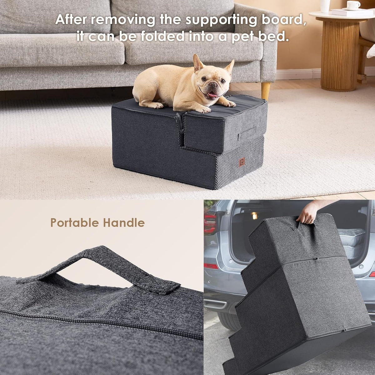 EHEYCIGA Dog Stairs for Small Dogs 16.5" H, 3-Step Extra Wide Dog Steps for Couch Sofa and Chair