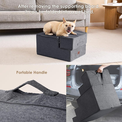 EHEYCIGA Dog Stairs for Small Dogs 16.5" H, 3-Step Extra Wide Dog Steps for Couch Sofa and Chair