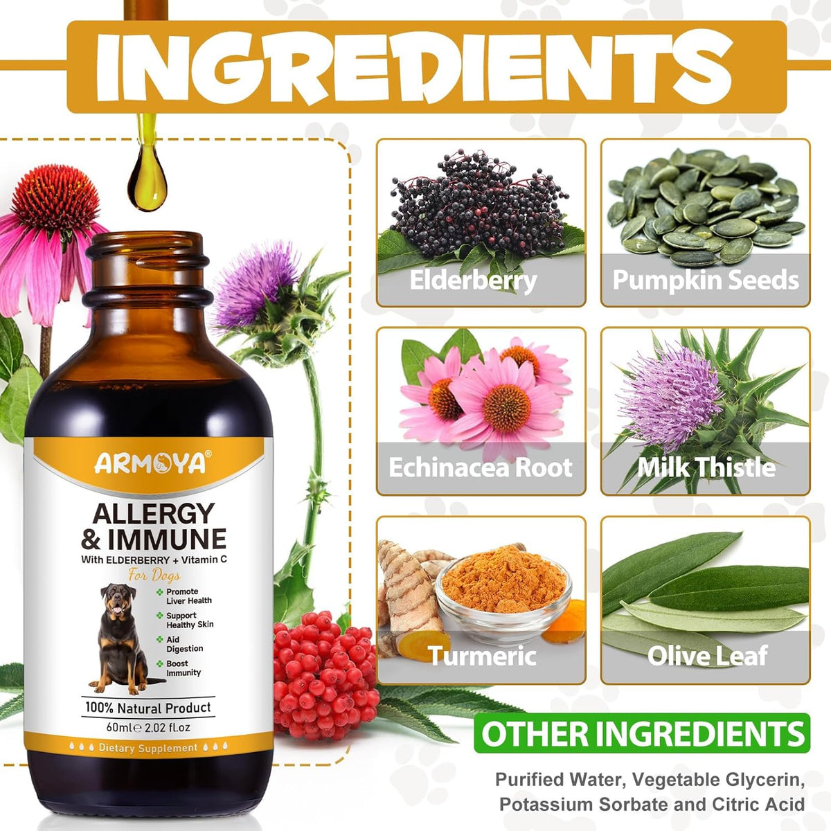 Allergy Relief Drops for Dogs - Allergy and Immune - Immune Support Supplement - Dog Supplement