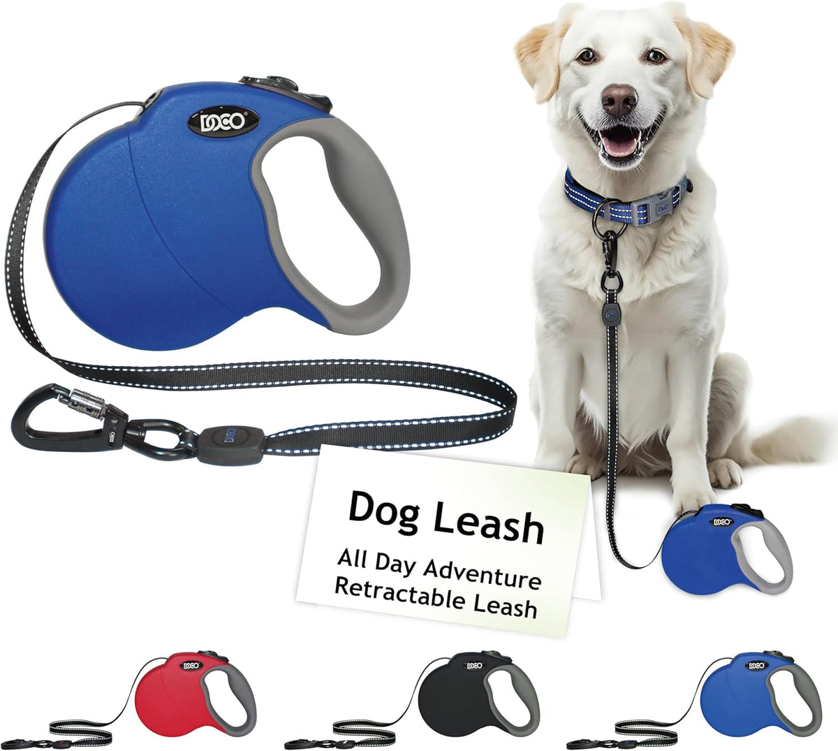 DOCO Retractable Dog Leash for Large Dogs (Length - 16’, Weight - Upto 45lb) Reflective Tape Lead